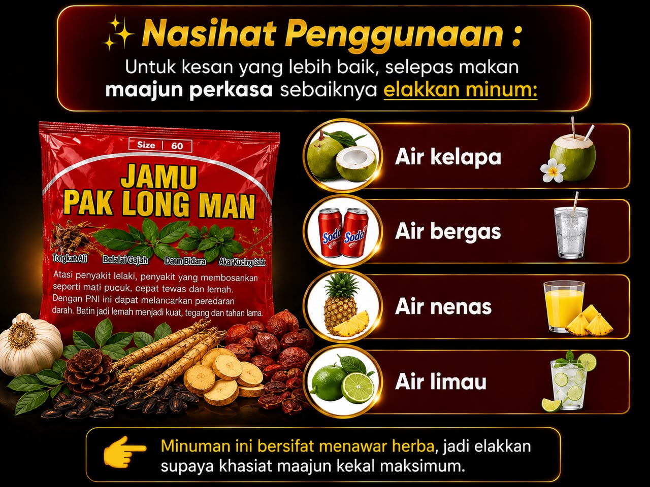 Cara penggunaan Jamu Pak Long Man Pek Merah