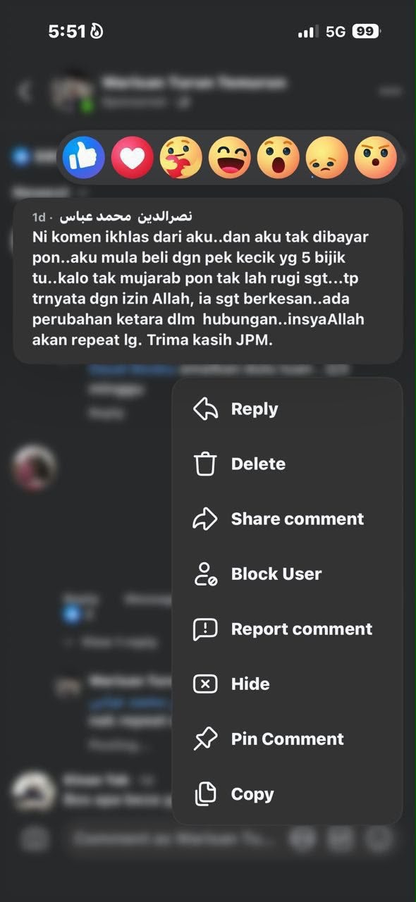 Feedback pelanggan Jamu Pak Long Man Pek Merah